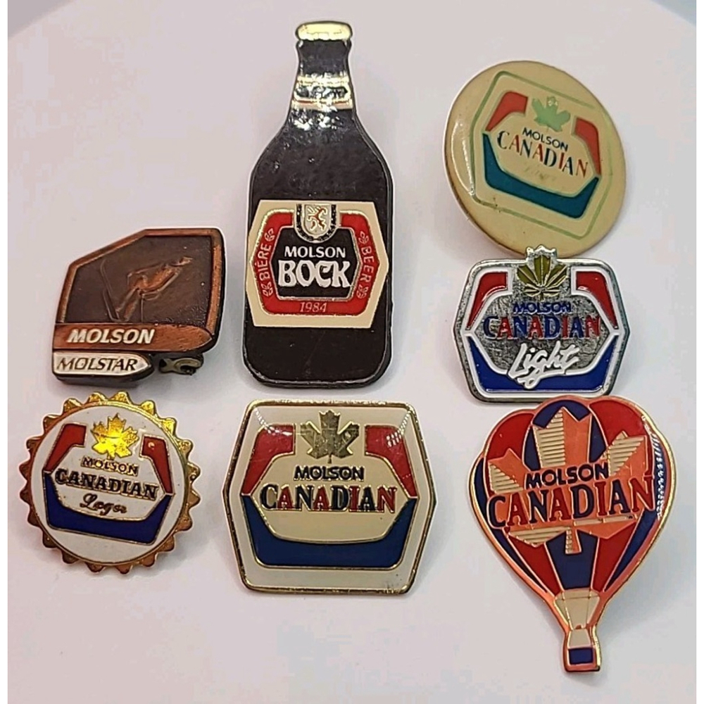 Lot Of 7 Vintage Molson Canadian Beer Pins 80s 90s Bock Lager Molstar Light